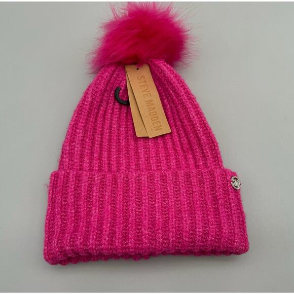 Steve Madden Beanie Womens One Size Pink Warm Cozy Modern Bright Vibrant Winter - Picture 1 of 5